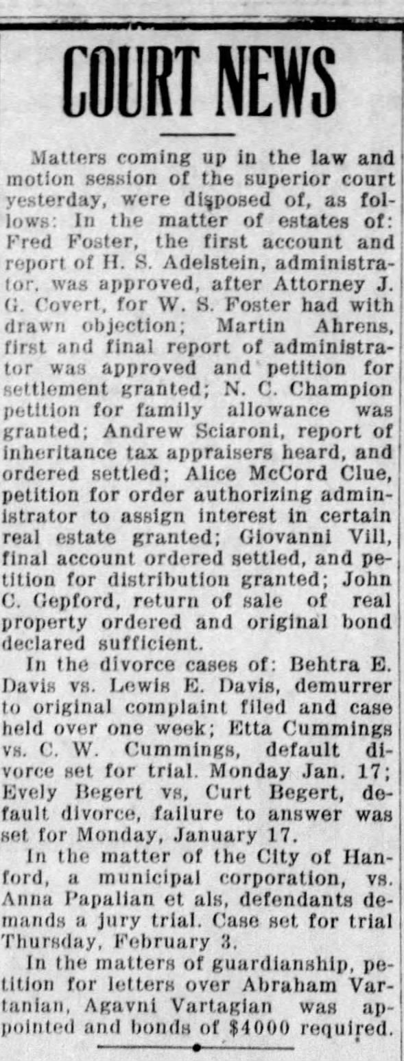 Clipping from Hanford Morning Journal